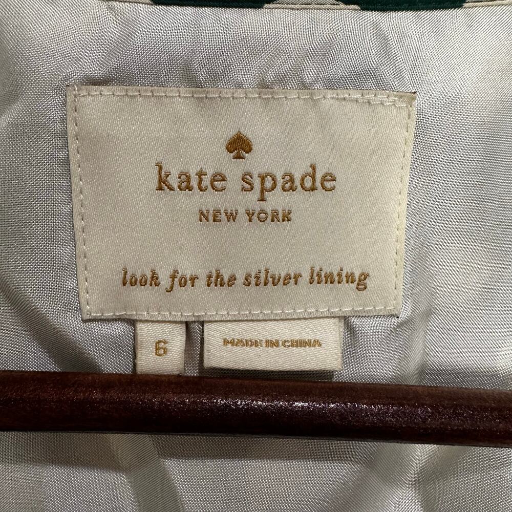 Kate Spade Polka Dot Wrap Dress 6 Green Cream Ruffle Silk Retro Classic - Picture 7 of 9